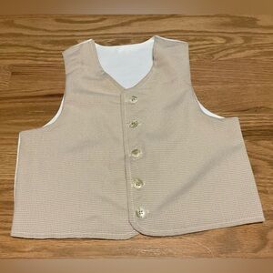 Kids Tan Checkered Button Down Vest. Polyester and Cotton